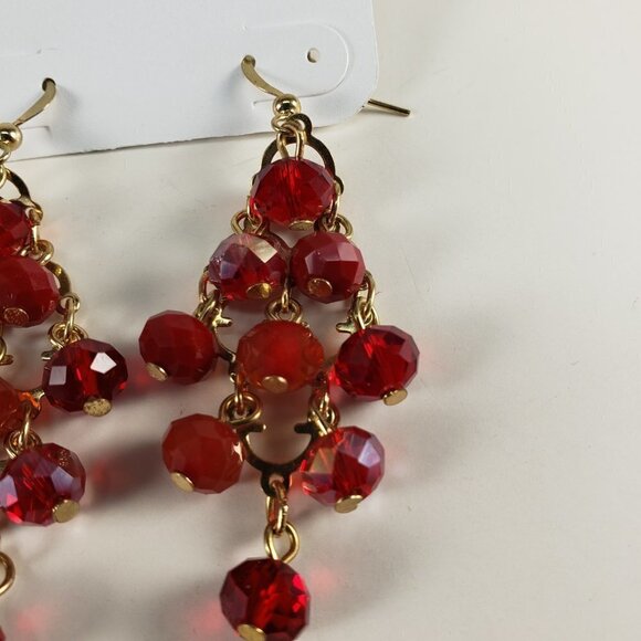 Charming Charlie Red Chandelier Beaded Earrings – Gold Cascade - Fashion Jewelry - Picture 9 of 11